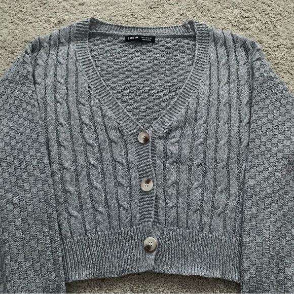 Gray Knit Button Up Cardigan - Picture 4 of 5